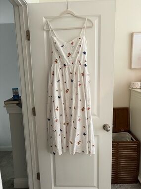 Reformation linen dress with spring butterflies and dragonflies